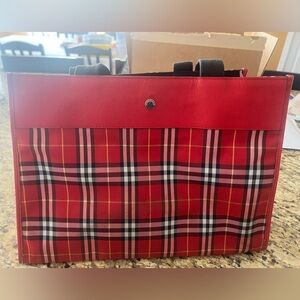 vintage 1990s Burberry red plaid tote